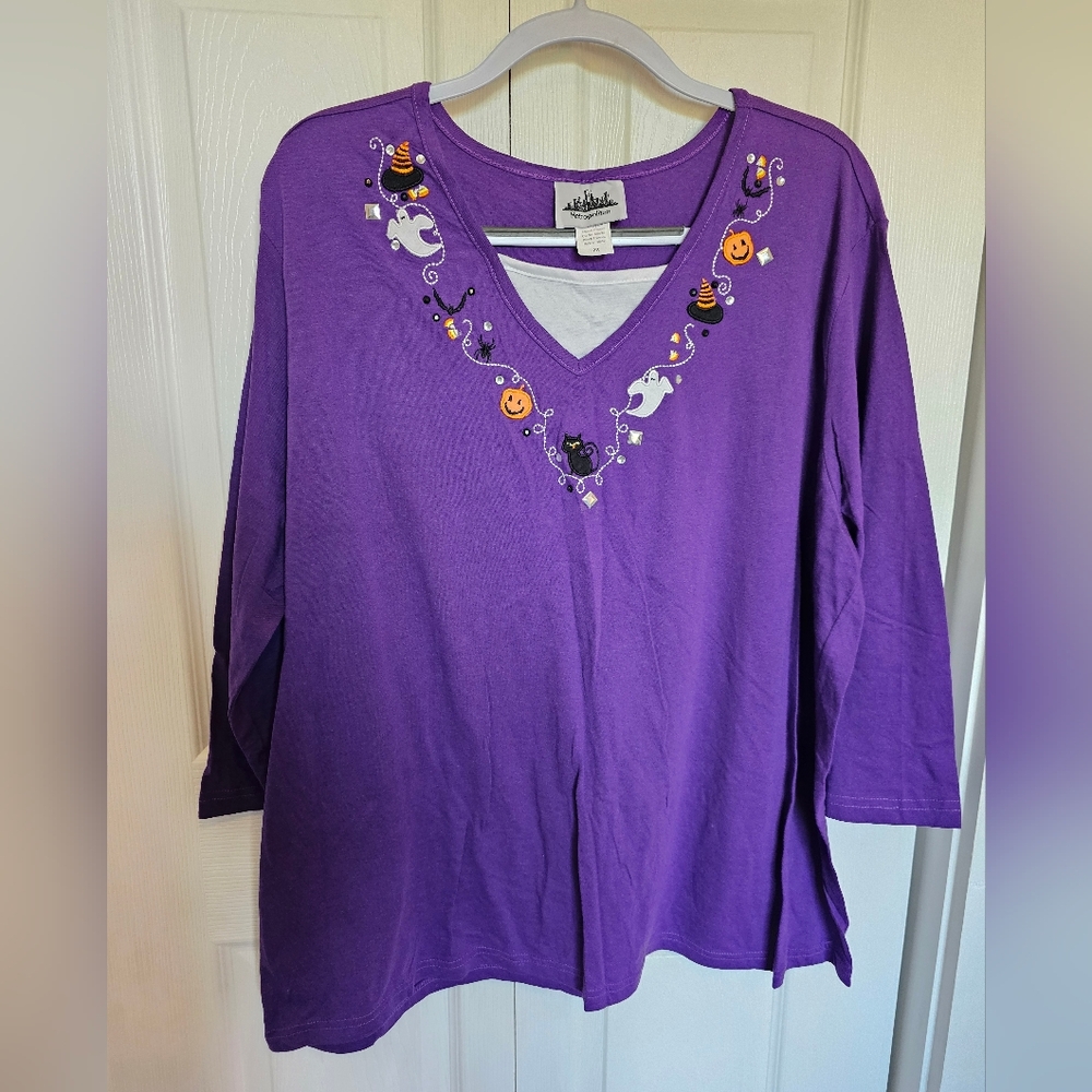 Metropolitan Purple Long Sleeve Top with Halloween Embroidery